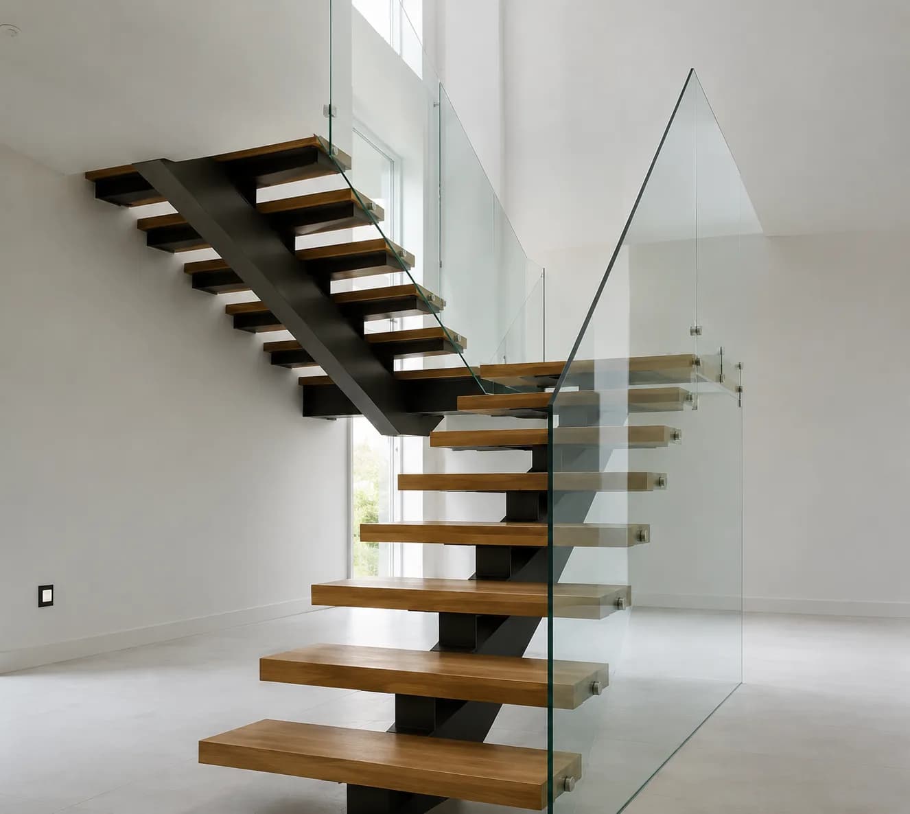Mono stringer cantilevered stairs with single centre steel spine
